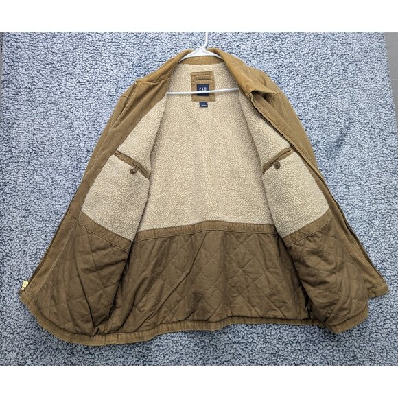 Y2K GAP Sherpa Lined Corduroy Jacket Mens XL Full Zip Trucker Classic 90s Brown - Picture 2 of 14